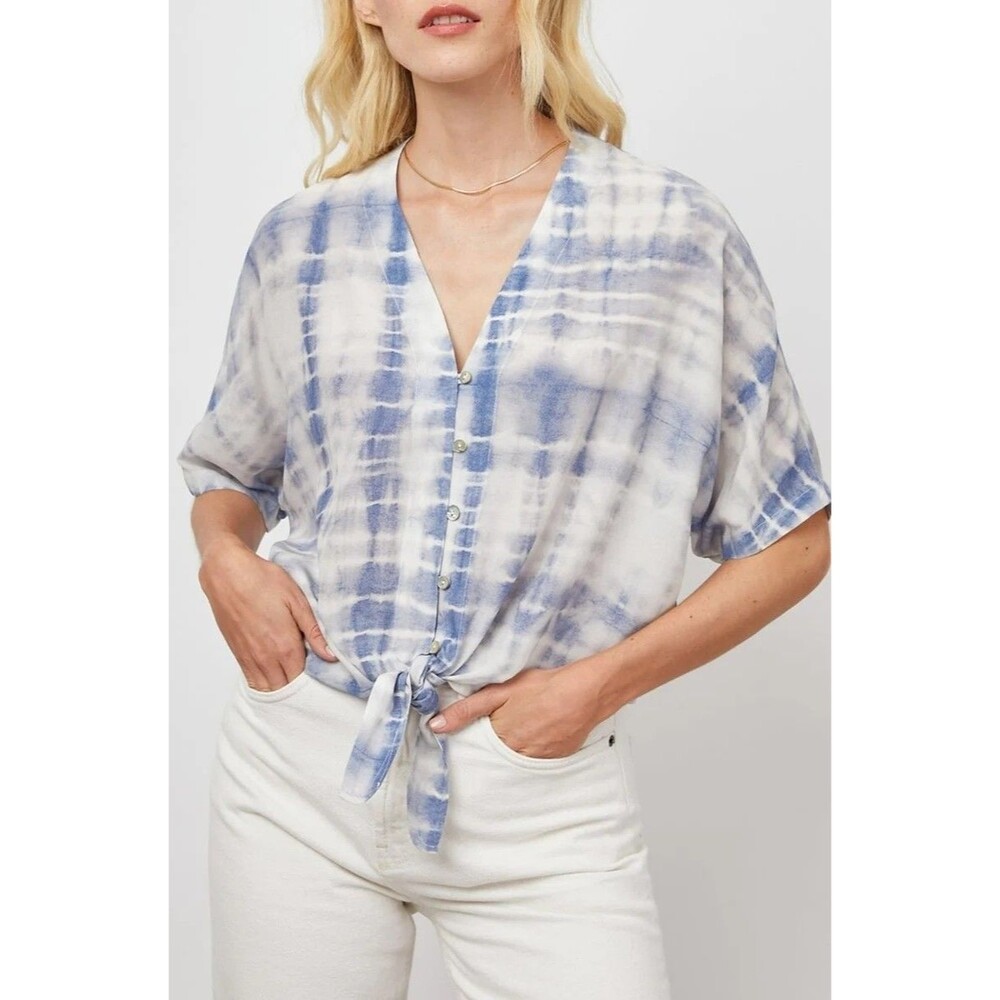 Rails Thea Top in Coast Blue Tie Dye Button Front Lighweight Blouse Womens XS